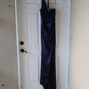 One-Shoulder Evening Gown in Deep Navy